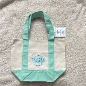 Trader Joe's Canvas Tote Bag in Cream and Mint